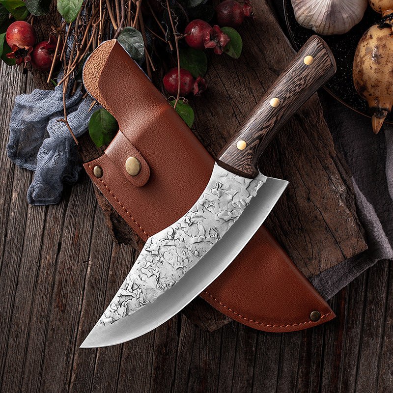 Hand Forged Butcher Knife Set With Leather Sheath