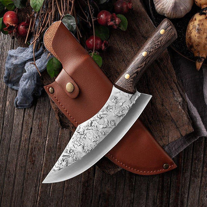 Hand Forged Butcher Knife Set With Leather Sheath