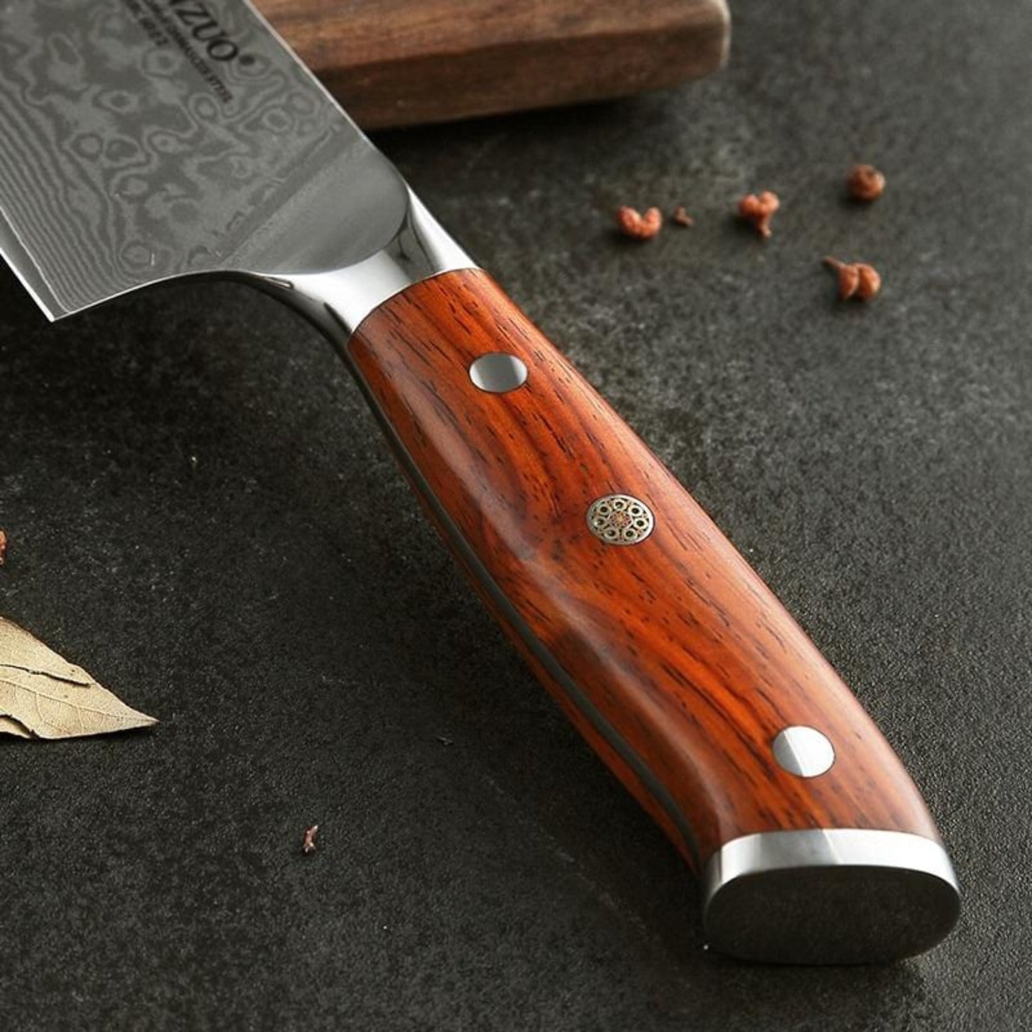 Premium Chef Knife Hammered VG-10 Damascus Steel With Rosewood Handle