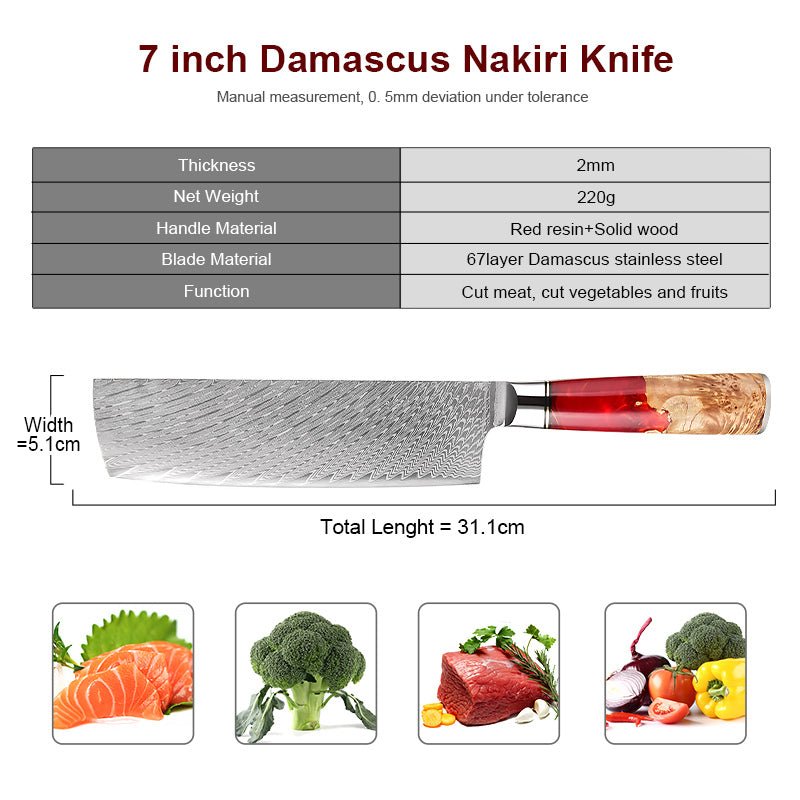 Japanese Vegetable Knife 7 Inch VG-10 Damascus Nakiri Knife