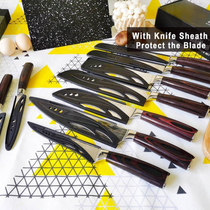 Professional Chef Knives Set - Premium Japanese Kitchen Knife Set with Damascus Pattern