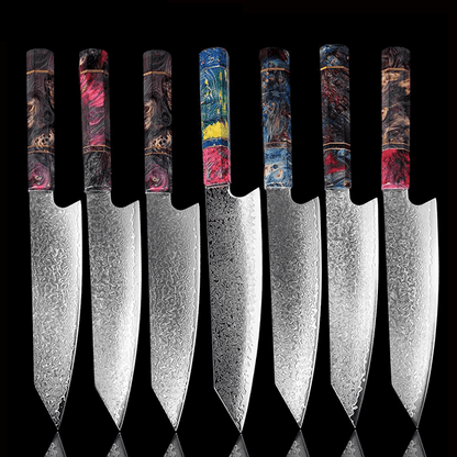Japanese Knife Damascus Steel with Coloured Ebony Handle